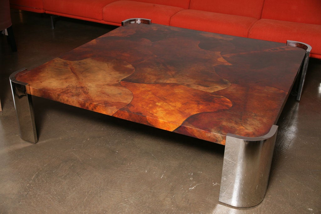 American Massive Goat Skin & Steel Coffee Table