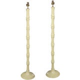 Pair of Brass Faux Bamboo Floor Lamps - Laquered