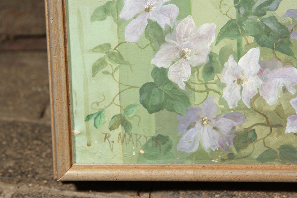 Milieu du XXe siècle Peinture à l'huile sur toile à fleurs en vente