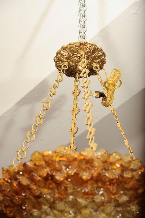 Italian 1950s Chandelier with White & Amber Ombre Glass Florets