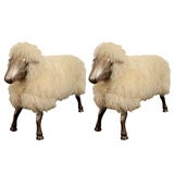 Pair of Lalanne Style Silvered Bronze Sculptural Sheep Benches
