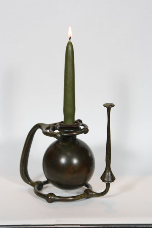 GIMBEL CANDLESTICK AND SNUFFER Signed Tiffany Studios