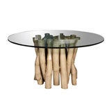 Table de salle à manger à base de bambou avec dessus en verre de 60 pouces