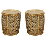 Chic Pair of Brass Chinoiserie Faux Bamboo Stools or Tables