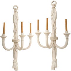 Pair of Painted Carved Wood Tassel Sconces After Dorothy Draper