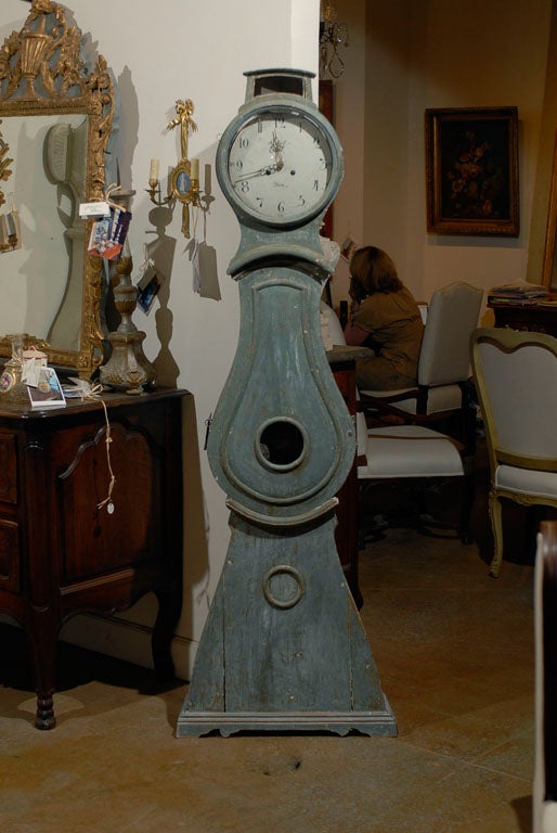 19th Century Swedish Blue Painted Antique Mora Clock, circa 1830 3