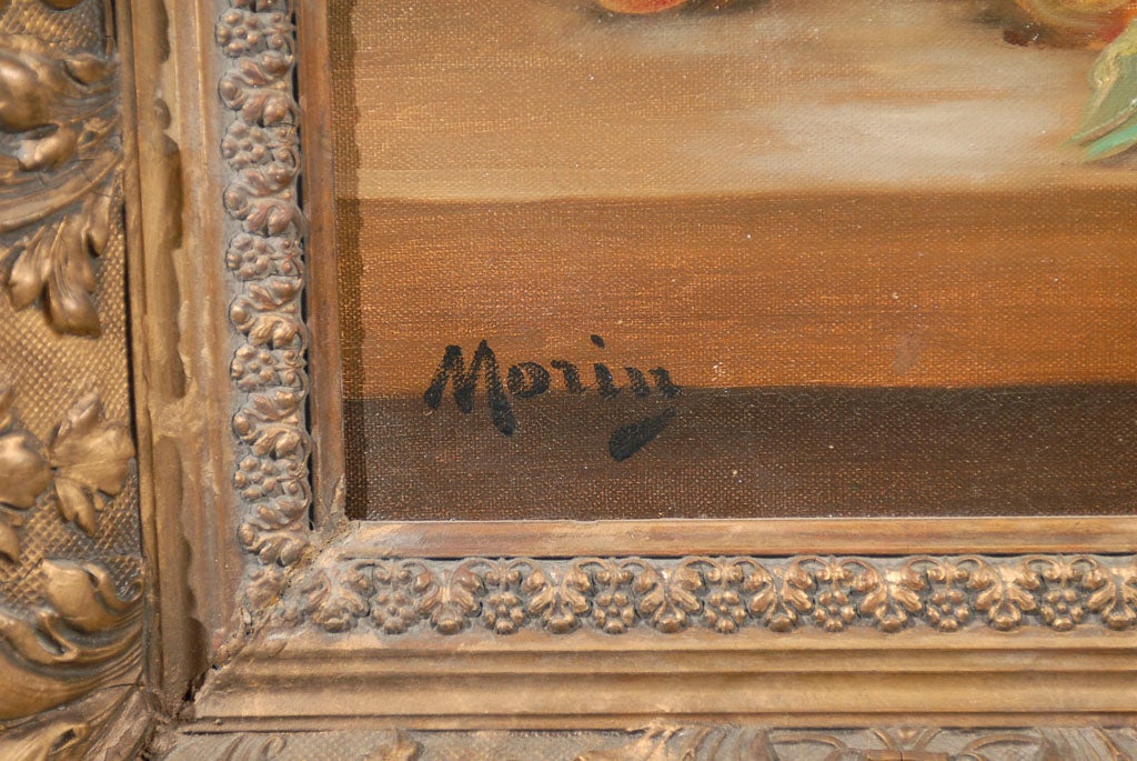 XIXe siècle Huile sur toile encadrée de nature morte encadrée, signée Morin, représentant des fruits en vente