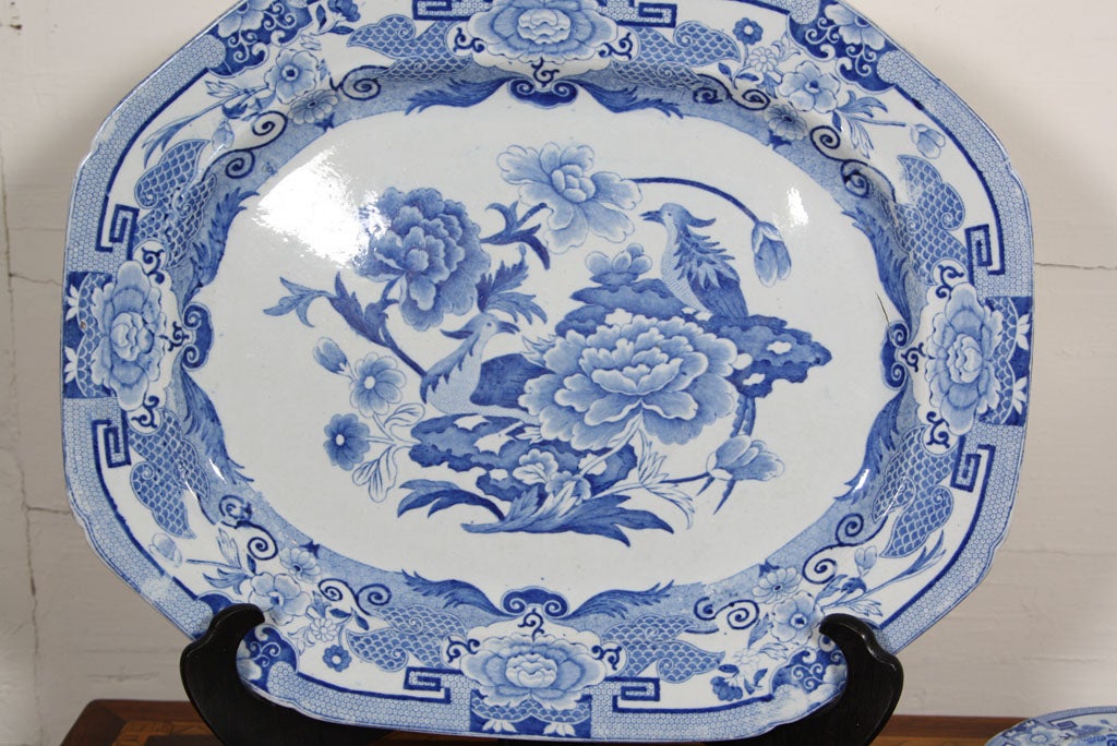 English Staffordshire Platter and set of six dessert plates For Sale