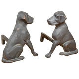 Pair Cast Iron Dog Andirons