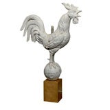 ANTIQUE FRENCH ZINC ROOSTER ON CUSTOM GILTWOOD BASE