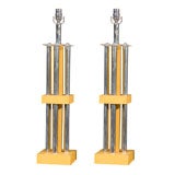 PAIR OF MID C YELLOW & CHROME ARCHITECTURAL LAMPS