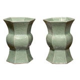 Pair Of Hexagonal Celedon Porcelain Vases