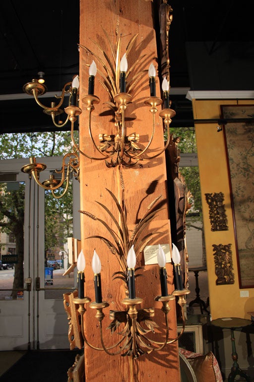 Vintage Italian Wood and Tole Wall Sconces