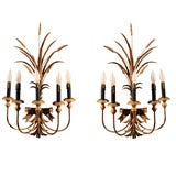 Vintage Italian Wood and Tole Wall Sconces
