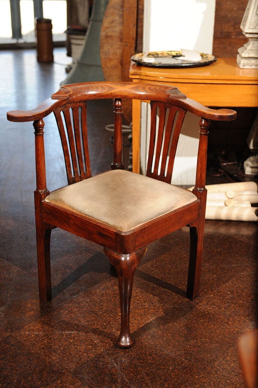 18th Century and Earlier Georgian Fruitwood Corner Chair with drop seat For Sale