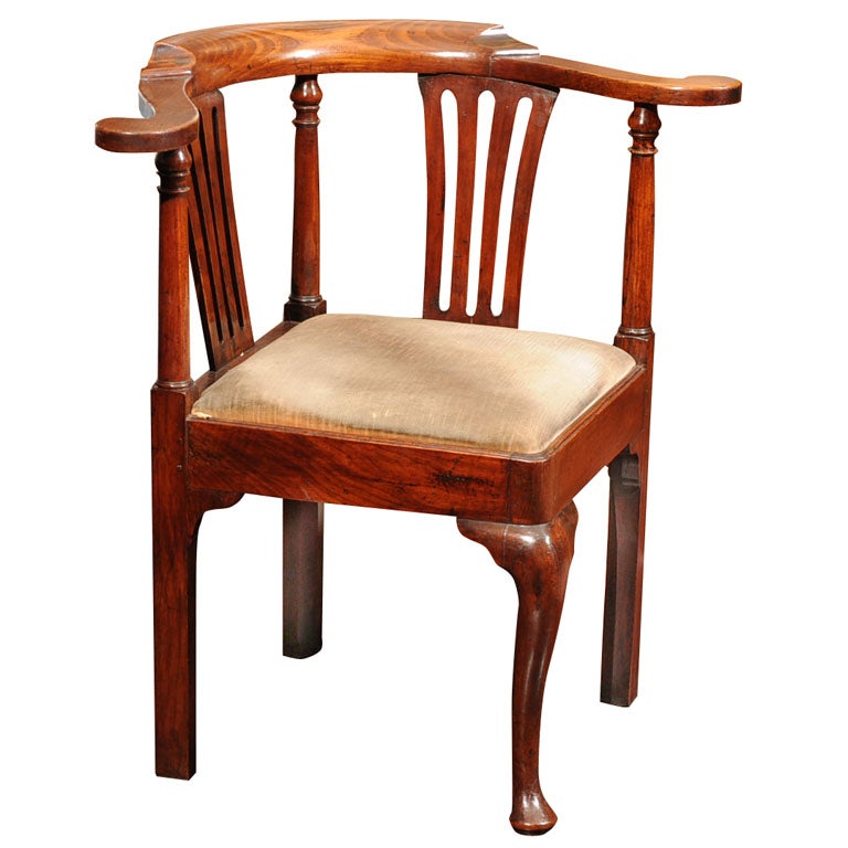 Georgian Fruitwood Corner Chair with drop seat For Sale