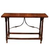 Narrow Spanish Walnut Serving Table with iron stretcher