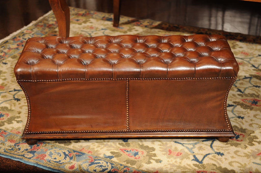 English Rectangular Tufted Leather Ottoman