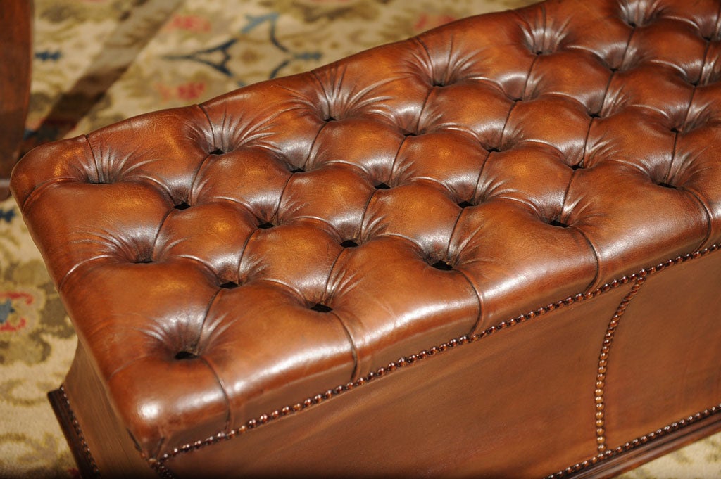 Mahogany Rectangular Tufted Leather Ottoman