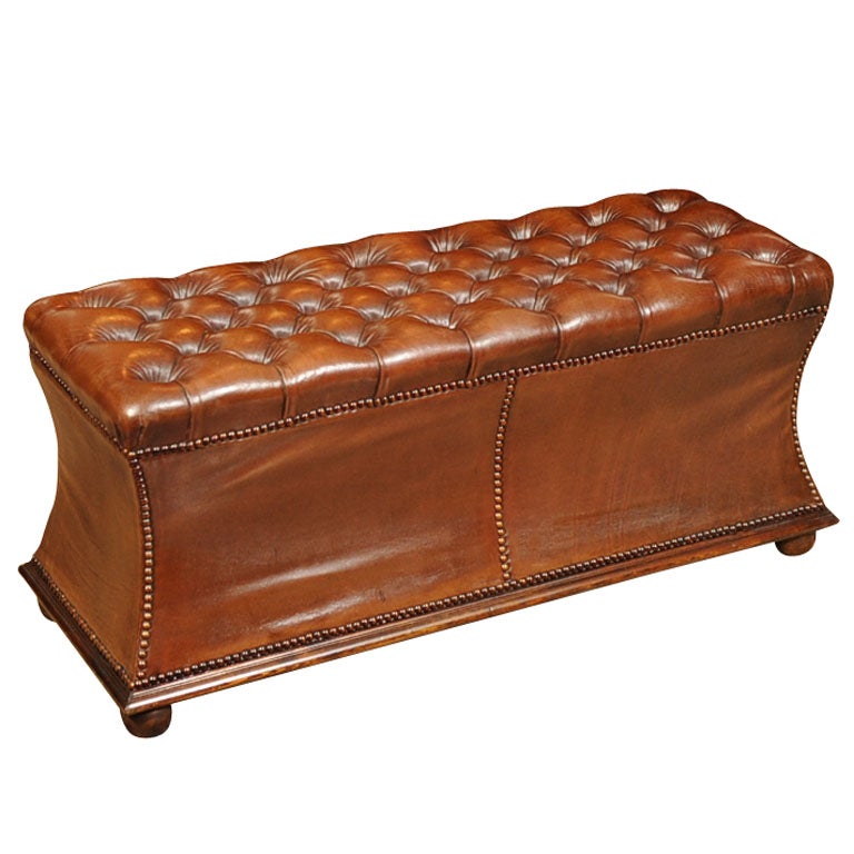 Rectangular Tufted Leather Ottoman