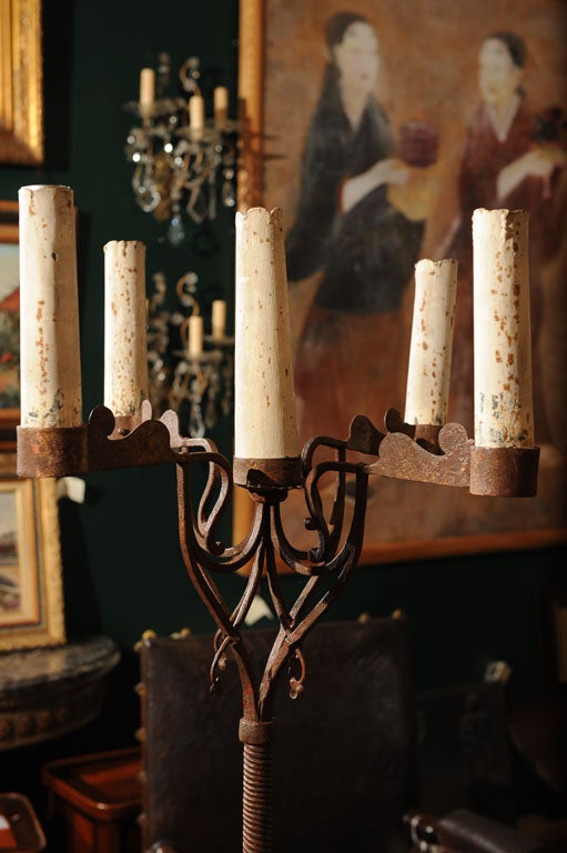 Hand Forged Iron Standing Candleabra For Sale 4