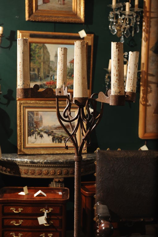 Hand Forged Iron Standing Candleabra For Sale 6