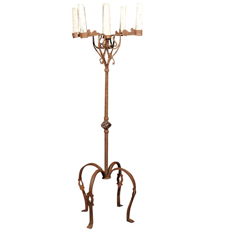 Hand Forged Iron Standing Candleabra For Sale