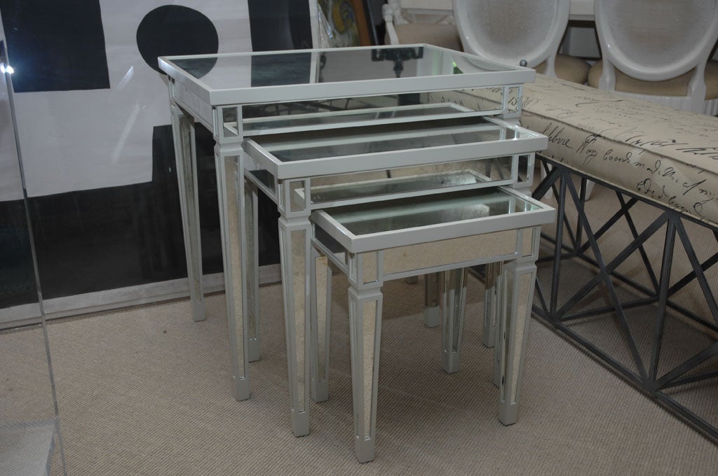 Set of Three Mirrored Nesting Tables at 1stDibs