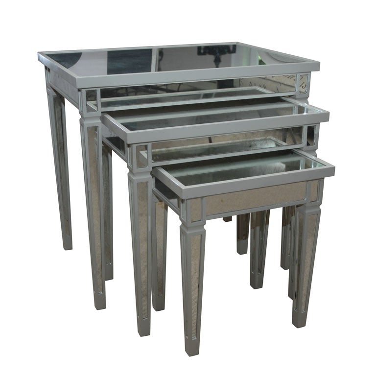 Set of Three Mirrored Nesting Tables at 1stDibs
