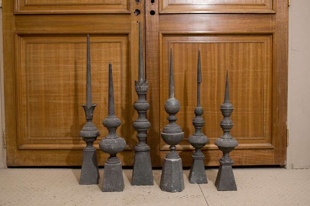 Set of French antique zinc rooftop finials