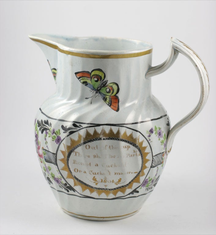 English Leeds Pottery Enameled Pearlware Pitcher