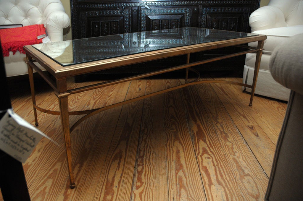 Gilt metal coffee table with antiqued mirror, so good looking!