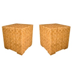 Pair Vintage  Woven Rush Tables