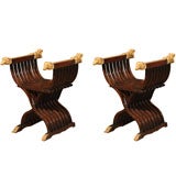 Pair  of Late 19th Century Italian Walnut Curule Folding Chairs