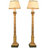 Pair of Spanish Baroque Hand Painted and Parcel Gilt  Lamps