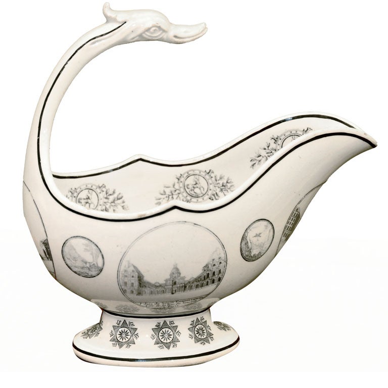 Early 19th Century French Creil Gravy Boat with Swan ...