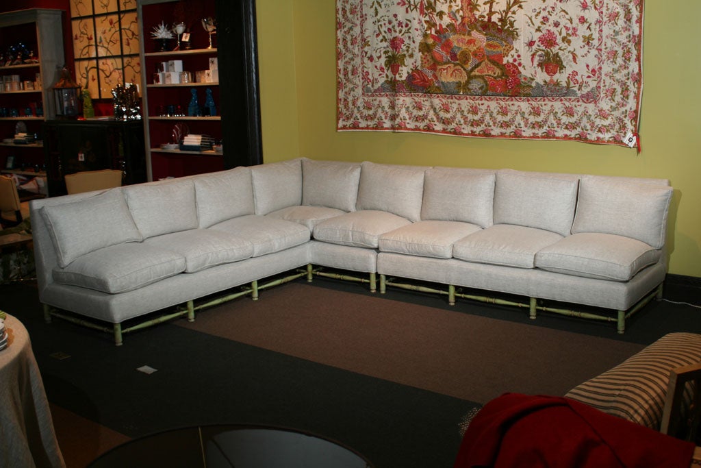 A Green-Painted Faux Bamboo Sectional Sofa by Jansen
