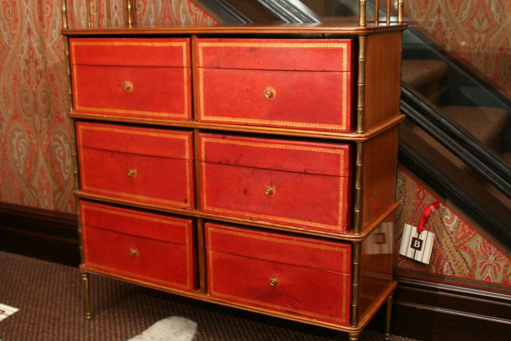A French Mahogany, Brass and Red Leather Bookcase Etagere