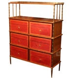 A French Mahogany, Brass and Red Leather Bookcase Etagere