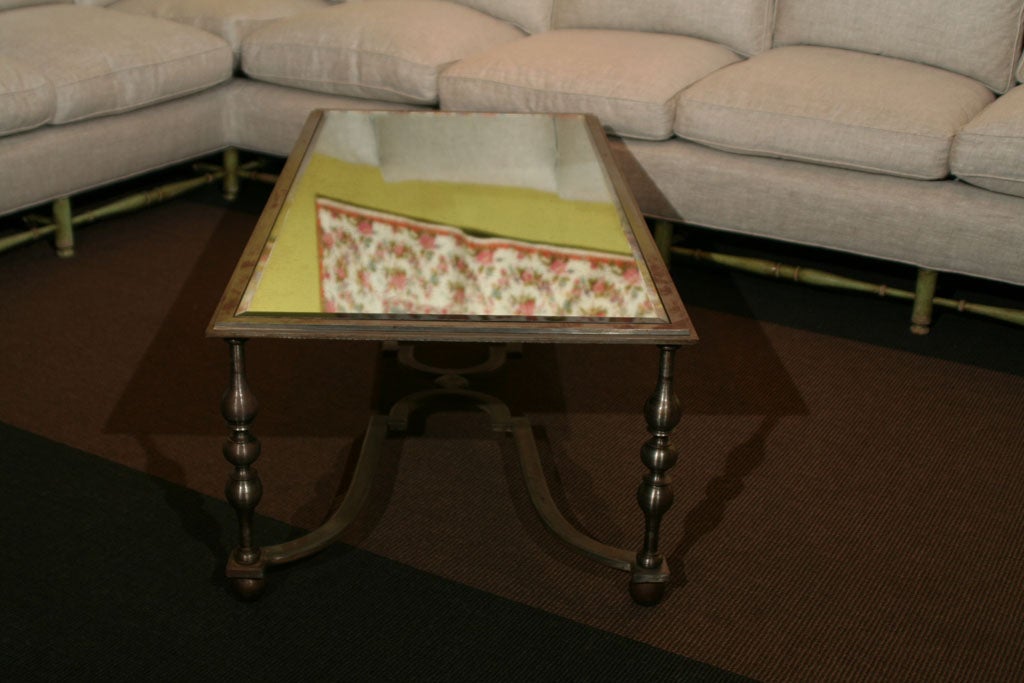 Early 20th Century French Wrought Iron and Antiqued Mirror Coffee Table