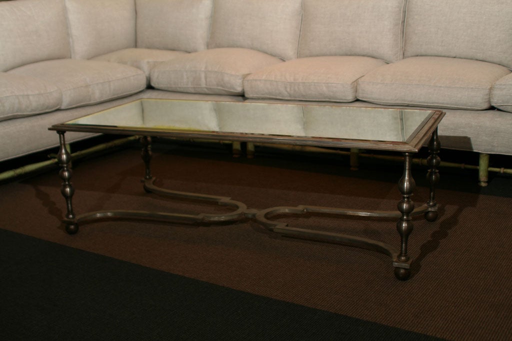 Early 20th Century French Wrought Iron and Antiqued Mirror Coffee Table