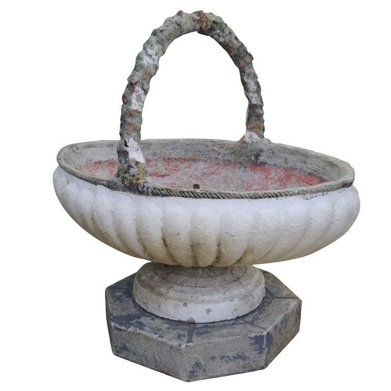 Painted Cement Basket Planter For Sale