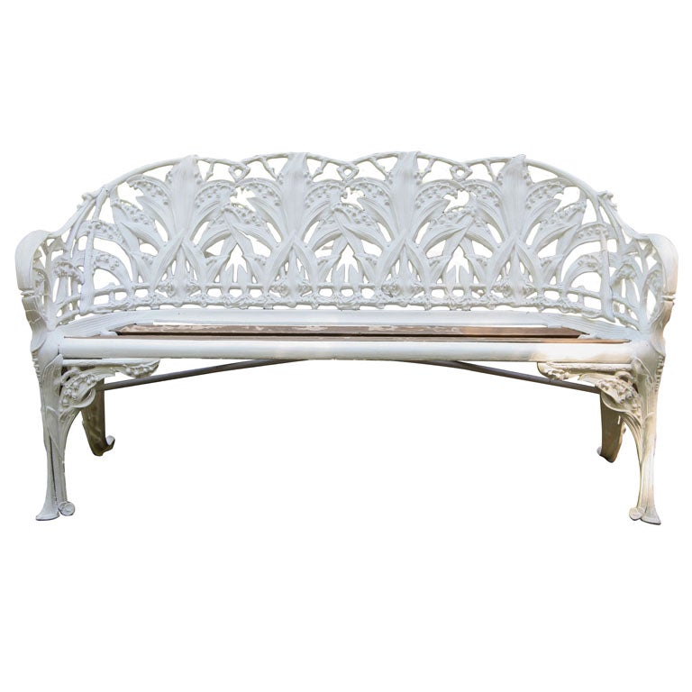 STAMPED COALBROOKDALE CAST IRON LILY OF THE VALLEY GARDEN BENCH