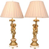 19th bronze dore cherub lamps