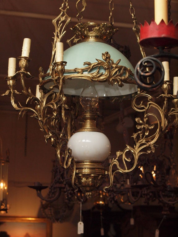Antique French Oil Lamp Chandelier 3