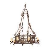 Antique French Wrought Iron Tavern Chandelier
