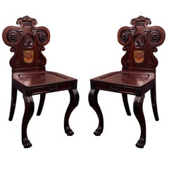 A Pair of Regency Irish Mahogany Hall Chairs
