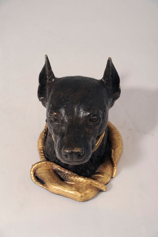 English Inkwell Modeled as a Head of a Doberman Pinscher For Sale