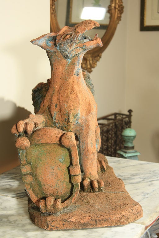 Pair of French Signed and Dated Terracotta Dragon-Like Griffins For Sale 4