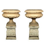 Antique Fine Pair of 19th Century Terracotta Urns and Plinths